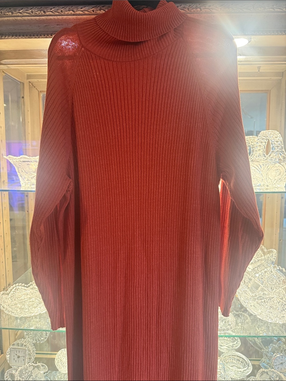 Free People Beach Ribbed Knit Turtleneck Midi Sweater Dress Rust Terracotta Sz S